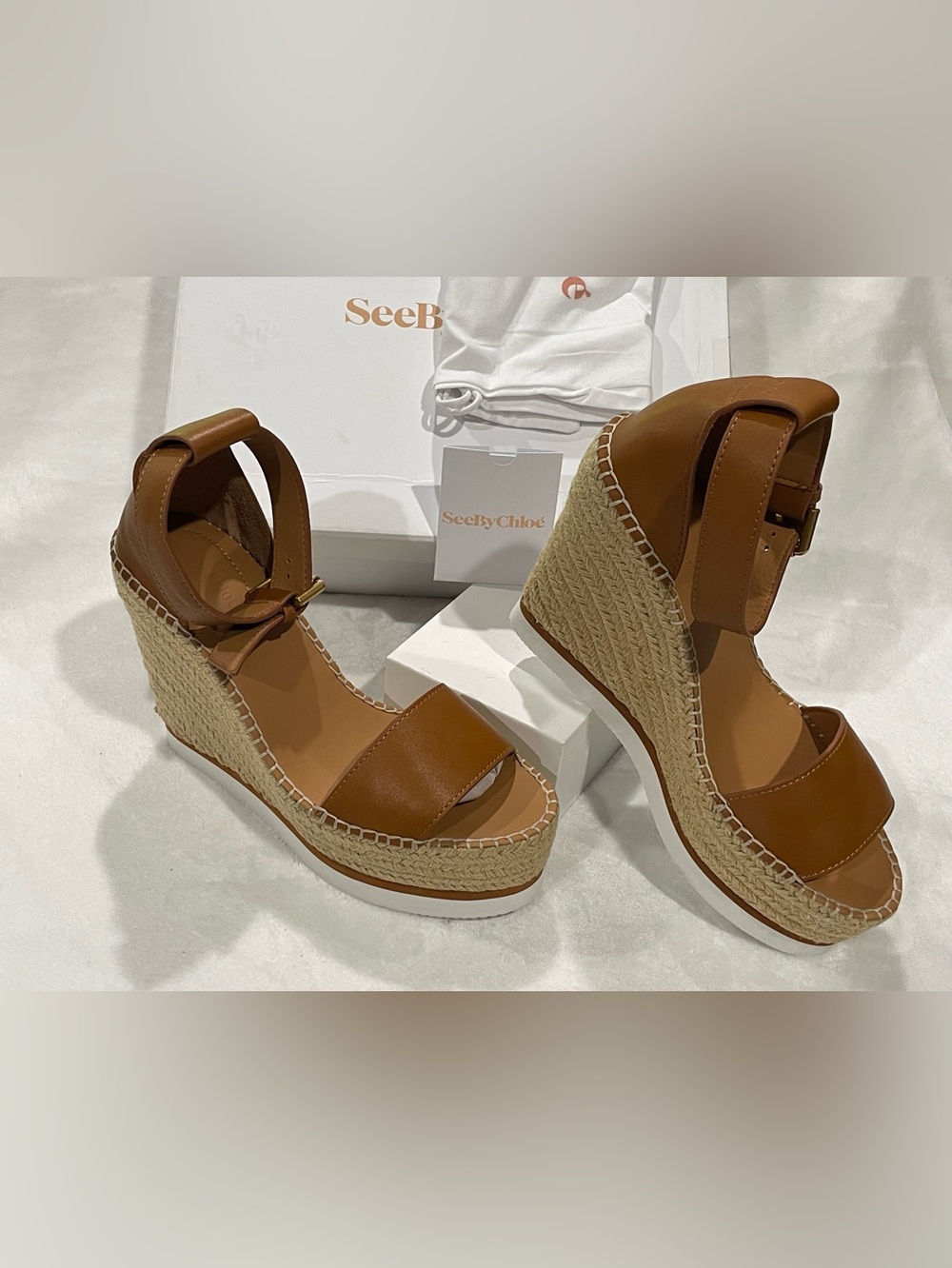 See By Chloe Glyn Espadrille Platform Wedge Leather Sandals Sz 40 BNWB - Picture 12 of 14